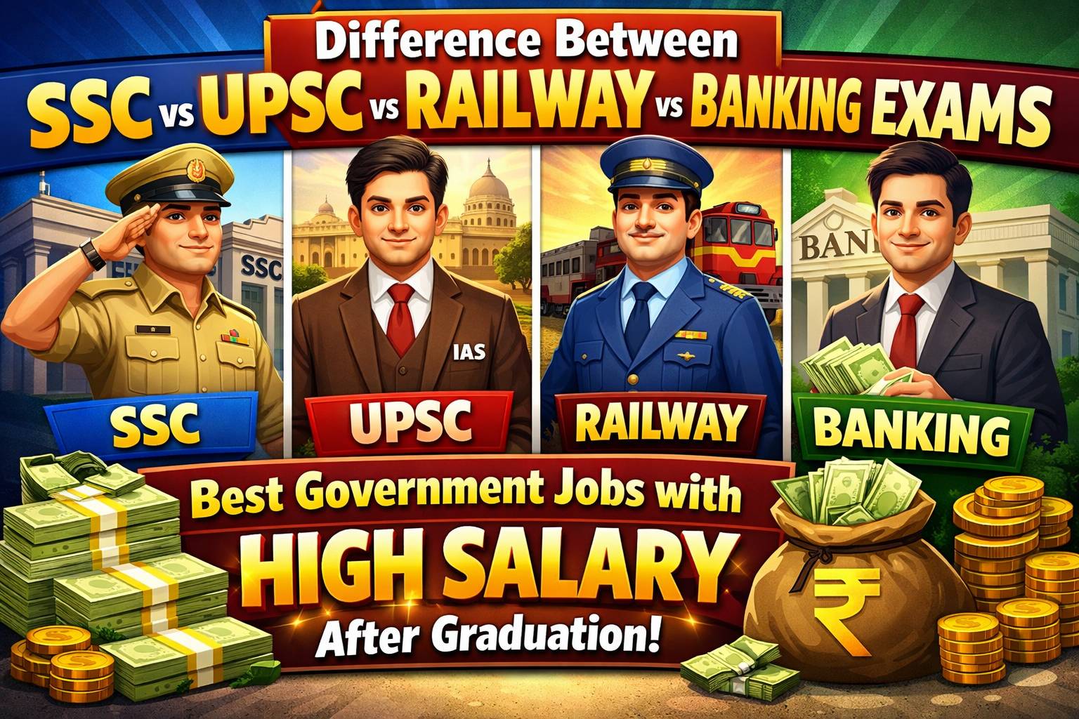 Difference Between SSC, UPSC, Railway and Banking Exams 